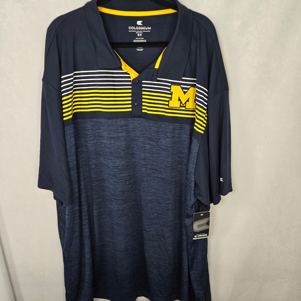 Michigan Wolverines Mens 5XL Polo Shirt Navy Blue Big & Tall Colosseum Football - Picture 2 of 10